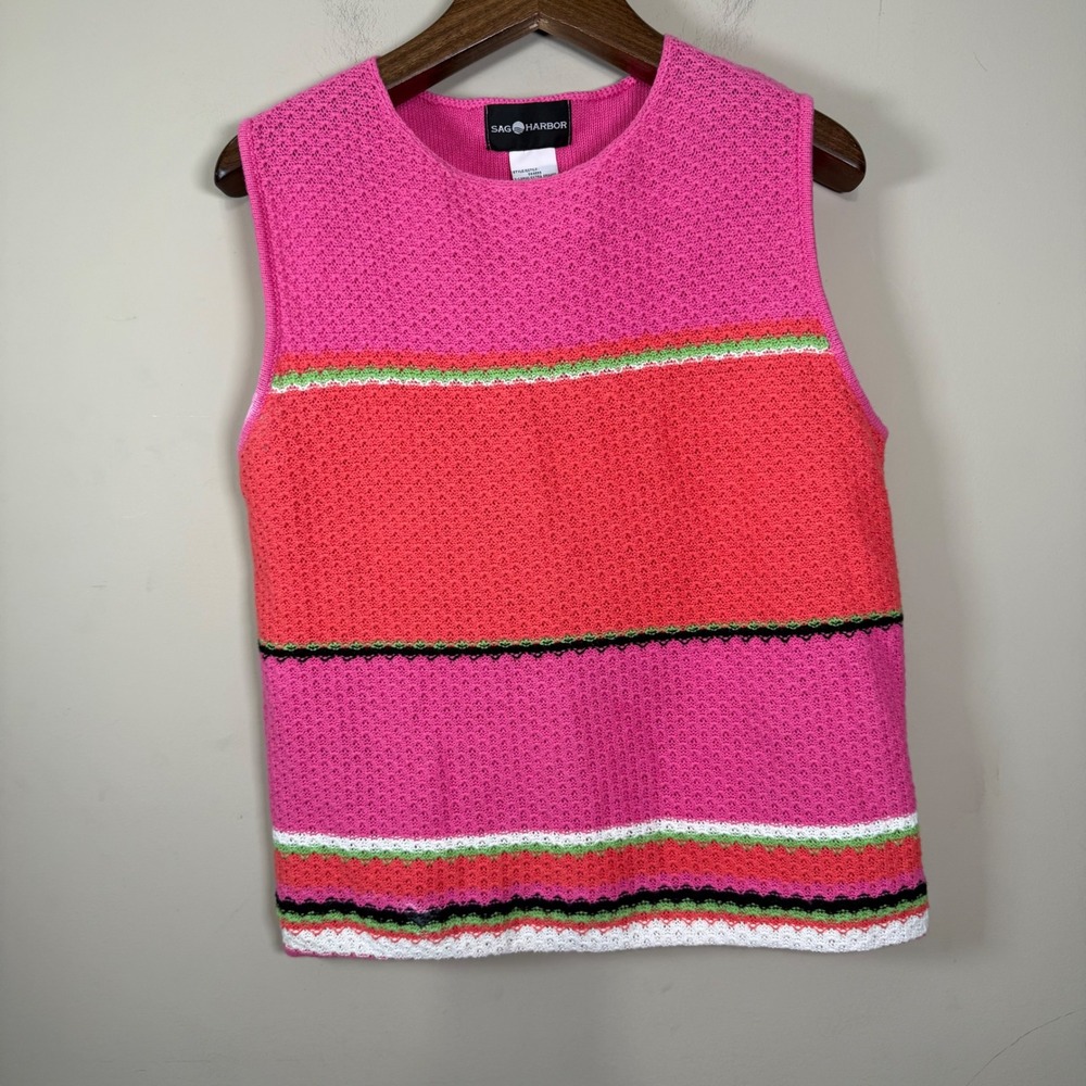 Sag Harbor Sleeveless Pink/Orange Strip Sweater Size XL
